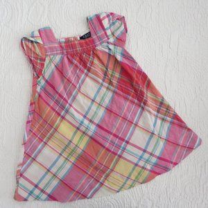 Girls Chaps 18 mos. 100% Cotton Pink Plaid Short Sleeve Dress VTG Light Cool